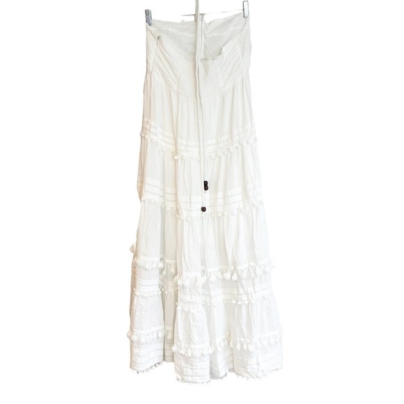 INTERMIX BEACHCLUB Lydia Halter Pompom Organic Cotton Maxi Dress Size L NWOT - Picture 8 of 10